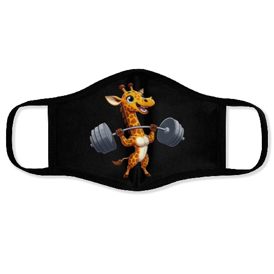 Giraffe Weightlifter Workout Dumbbell Fitness Face Masks