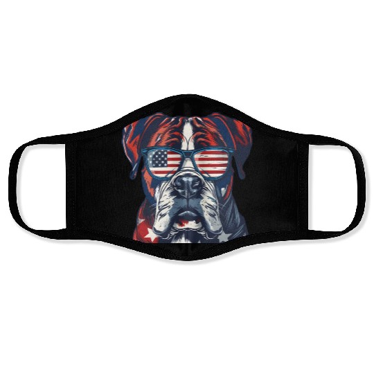 Boxer dog. American memorial day Face Masks