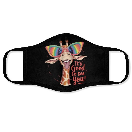 Funky Giraffe With Colorful Sunglasses Fun Saying Face Masks