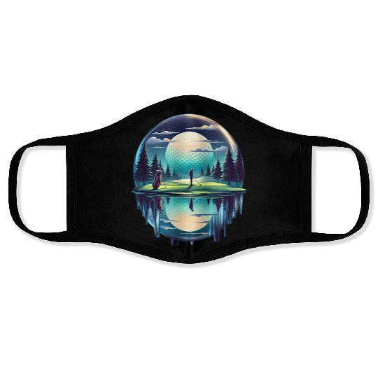 Night Golfer Escape Golfing Twilight Fairway Face Masks