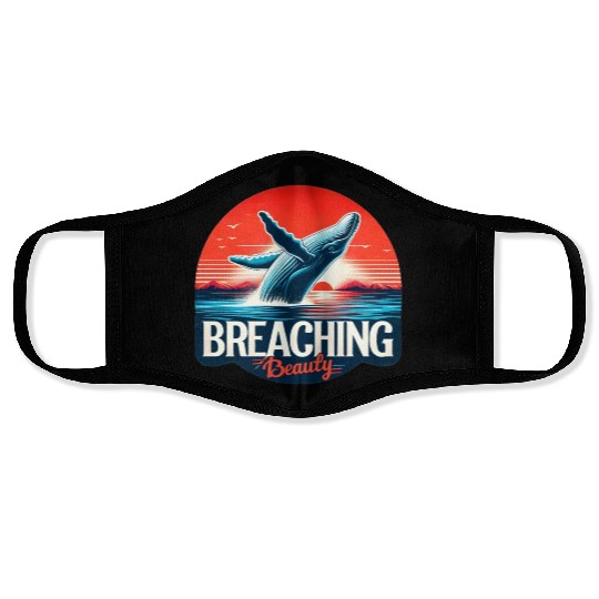 Retro Whale Breaching Ocean Face Masks