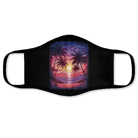 summer beach "Tropical Twilight Serenity" Face Masks