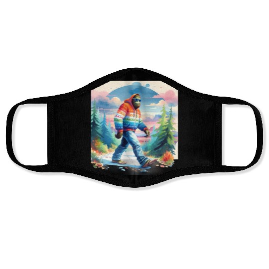 Bฺigfoot Wilderness Wanderer: Retro Ramble Face Masks