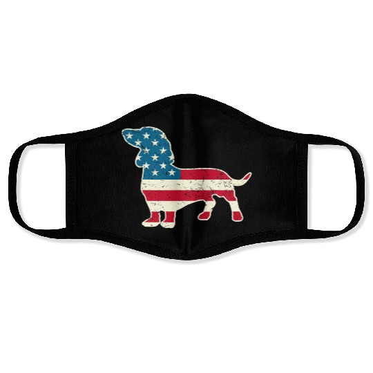 Dachshund Funny 4th of July US Flag Dog Lovers Face Masks