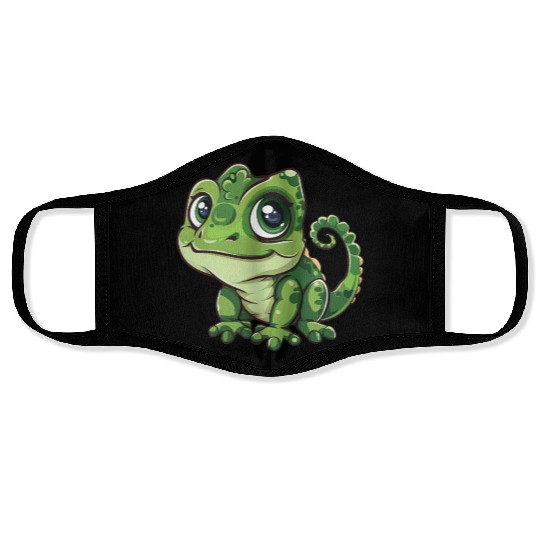 Adorable Wide-Eyed Green Chameleon Face Masks