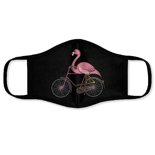 Flamingo Riding A Bicycle Face Masks