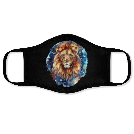 Celestial Lion Images, Mystical Lion, Night sky Face Masks