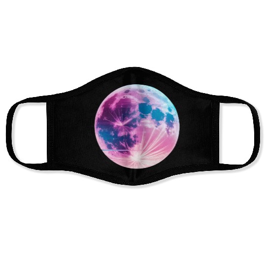 Synthwave moon Face Masks