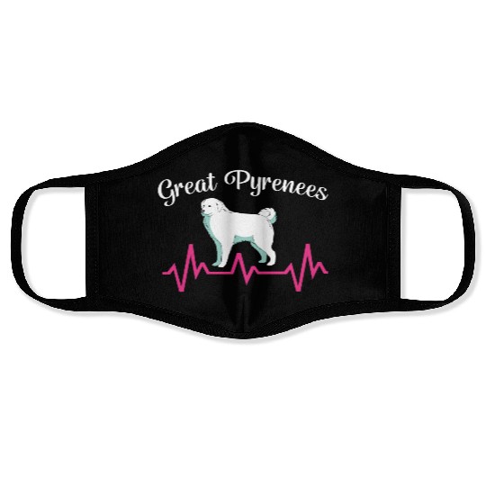 Pet Lover Great Pyrenees Dog Heartbeat Face Masks
