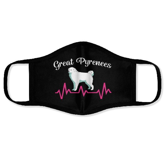 Pet Lover Great Pyrenees Dog Heartbeat Face Masks