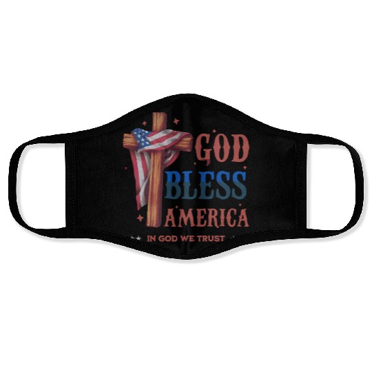 God Bless America Proud Retro US Flag 4th Of July Face Masks