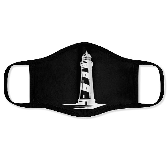 Old Lonely Striped Coastal Lighthouse Face Masks