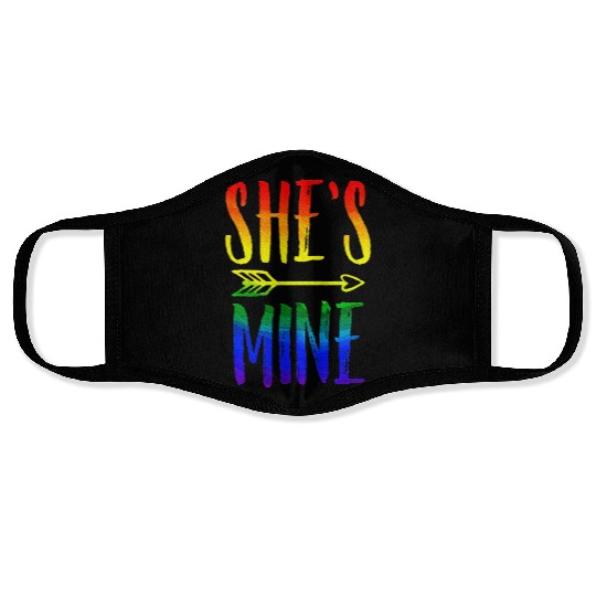 I'm Hers She's Mine LGBT Pride Lesbian Couple Face Masks