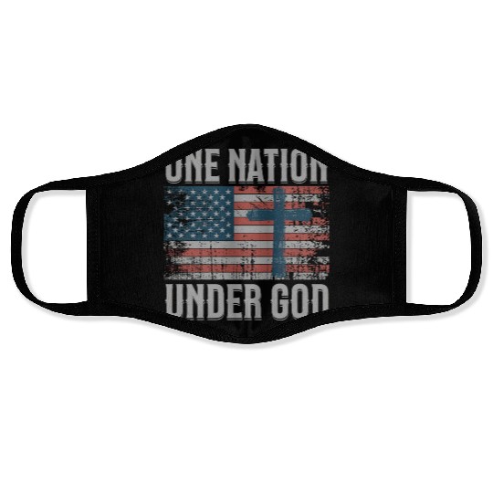 One Nation Under God Retro US Flag Christian Cross Face Masks