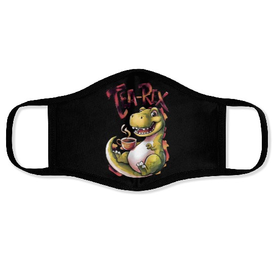 Tea-Rex Delight Dino drinking tea Face Masks