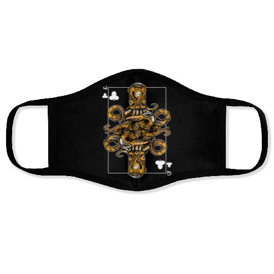 Octopus Steampunk Card Game Queen of Clubs Poker Face Masks