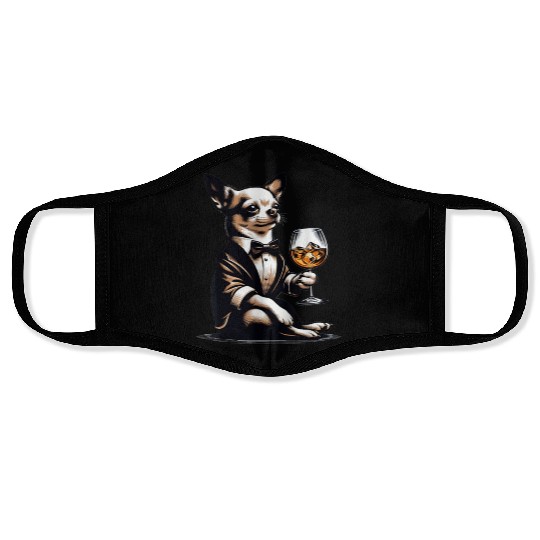 Chihuahua Dog Drinking Whiskey Puppy Face Masks