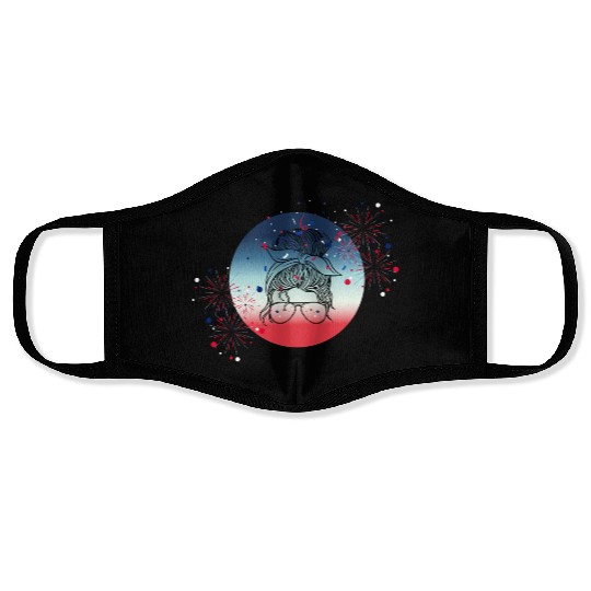 4th Of July Fireworks Messy Bun Face Masks