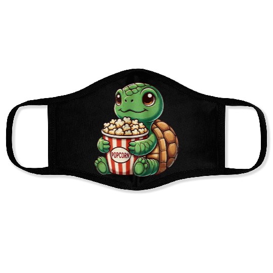 Cute turtle popcorn movies cinema fun Face Masks