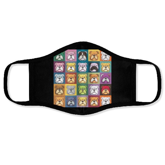 Bulldog Patchwork: Vivid Canine Quilt Face Masks