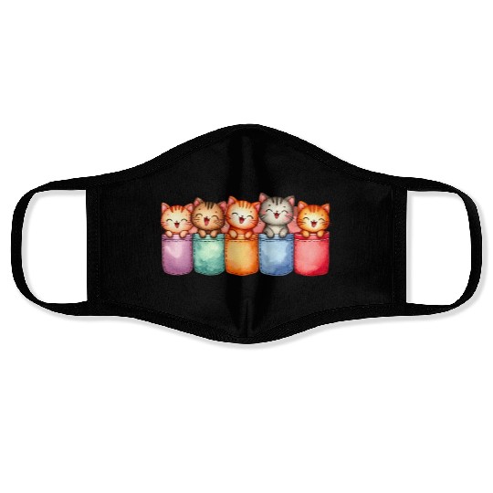Kittens in colorful pockets Face Masks
