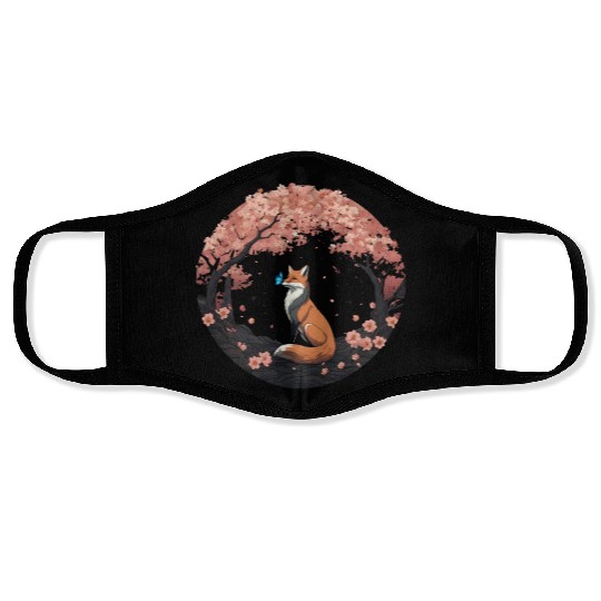 Cherry Blossom Fox Mythical Kitsune with Butterfly Face Masks
