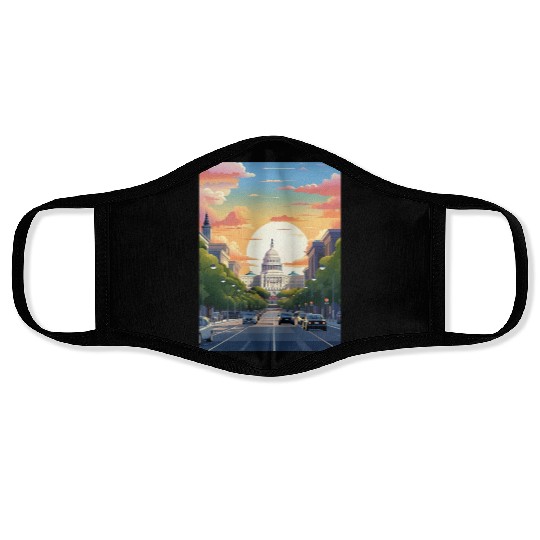 Sunset in US Capitol Washington DC Face Masks