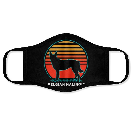 Retro 80s Dog Silhouette Belgian Malinois Face Masks