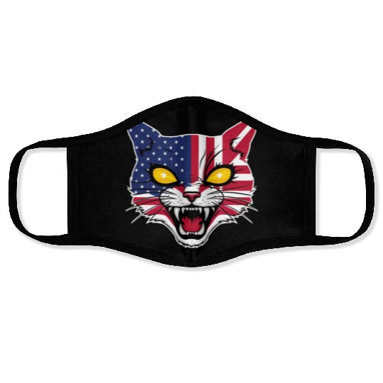 Patriotic Cat With USA Flag Face Masks