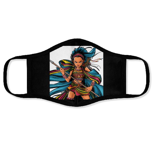 Maasai anime warrior girl Face Masks