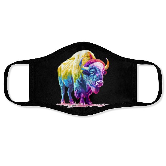 Vibrant Rainbow Buffalo Artwork Face Masks