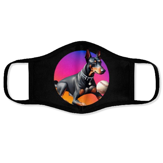 Doberman baseball player Face Masks