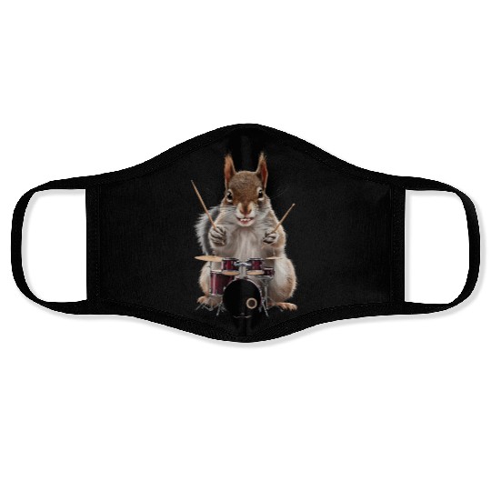 Squirrel Playing Drums Realistic Face Masks