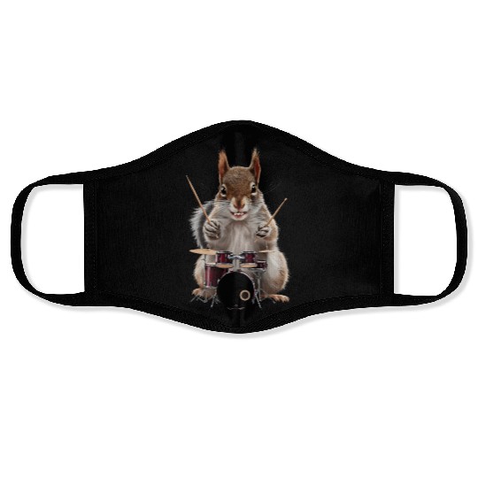 Squirrel Playing Drums Realistic Face Masks