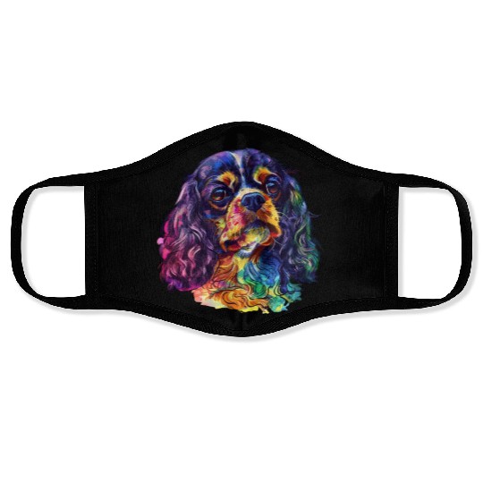 Colorful Cavalier King Charles Spaniel Portrait Face Masks