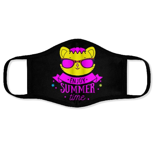 Enjoy Summer Time - Cool Cat Face Masks