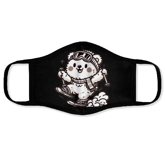 Cute Skier Bear Face Masks