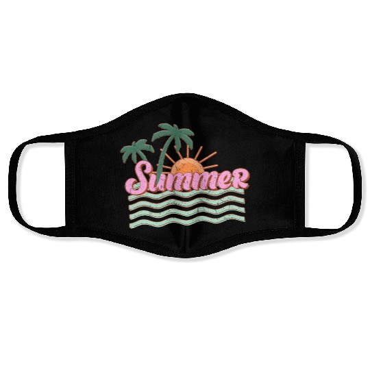 Vibrant Summer Sunset with Palm Trees Face Masks