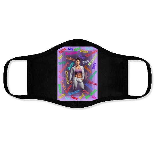 Multi language gym design Face Masks