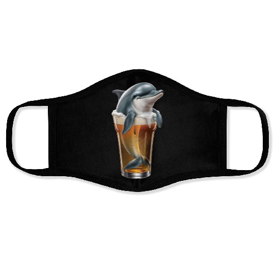 Dolphin Drinking Beer Realistic Face Masks