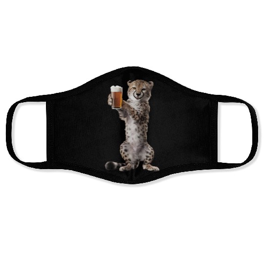 Cheetah Drinking Beer Realistic Face Masks