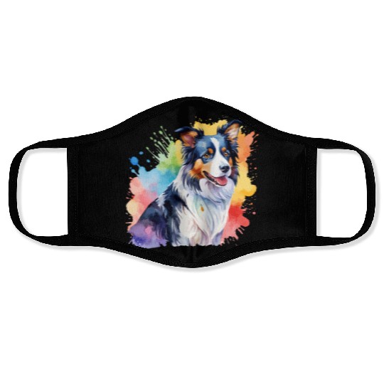 Border Collie Watercolor Face Masks