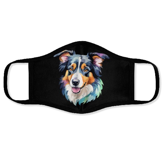 Border Collie Watercolor Face Masks