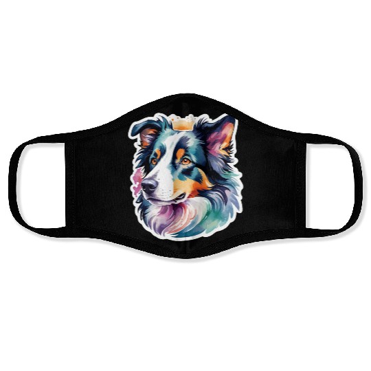 Border Collie Watercolor Face Masks