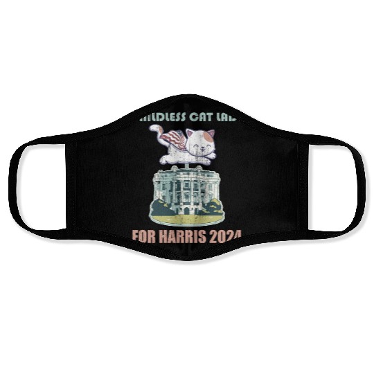 Childless cat lady for Harris 2024 Face Masks