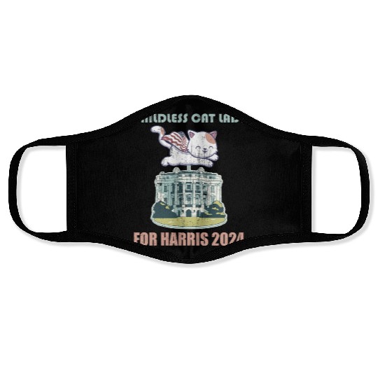 Childless cat lady for Harris 2024 Face Masks