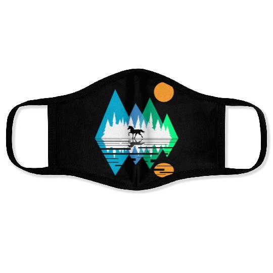 GEOMETRIC MOUNTAIN HORSE Face Masks