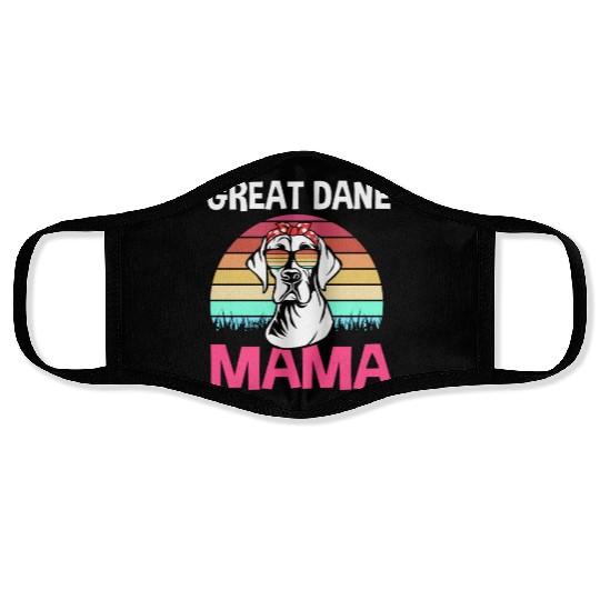 Retro Dog With Glasses Great Dane Mama For Dog Mom Face Masks