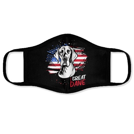 4th Of July US Flag Vintage Dog Lover Great Dane Face Masks