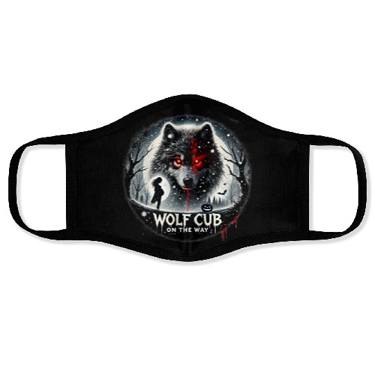 Wolf Cub on the Way Announcement Face Masks
